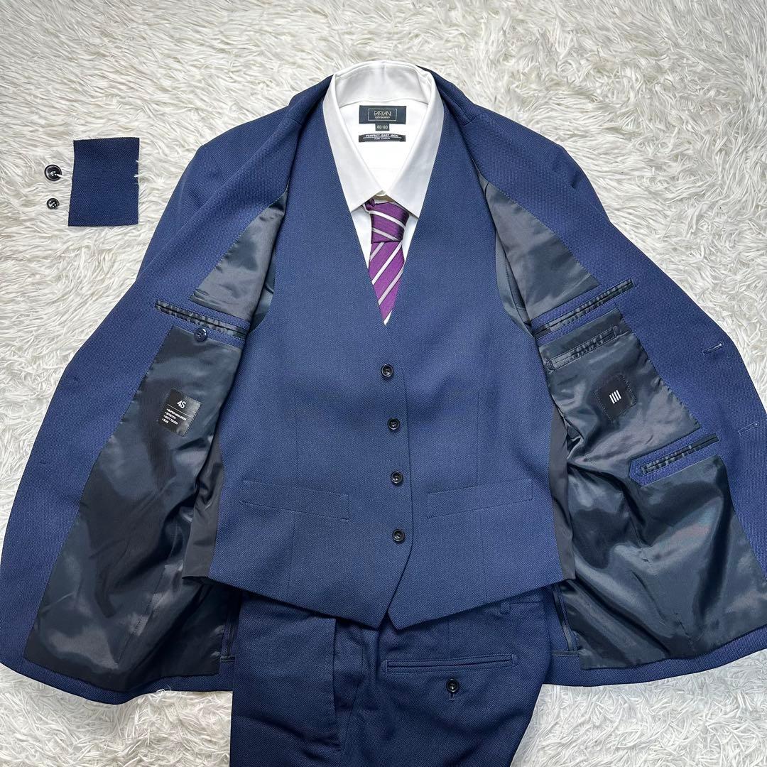 未使用級 スーツセレクト 4S 3ピース ネイビー 洗濯可 セットアップ Y4