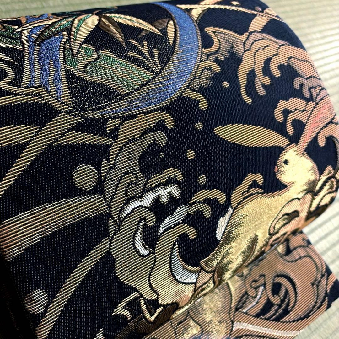 正絹　袋帯【金華山織】《波　吉祥うさぎ》