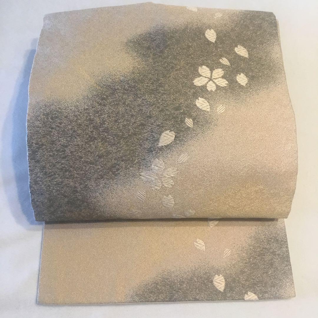 さくら　桜柄　九寸名古屋帯　ベージュ系