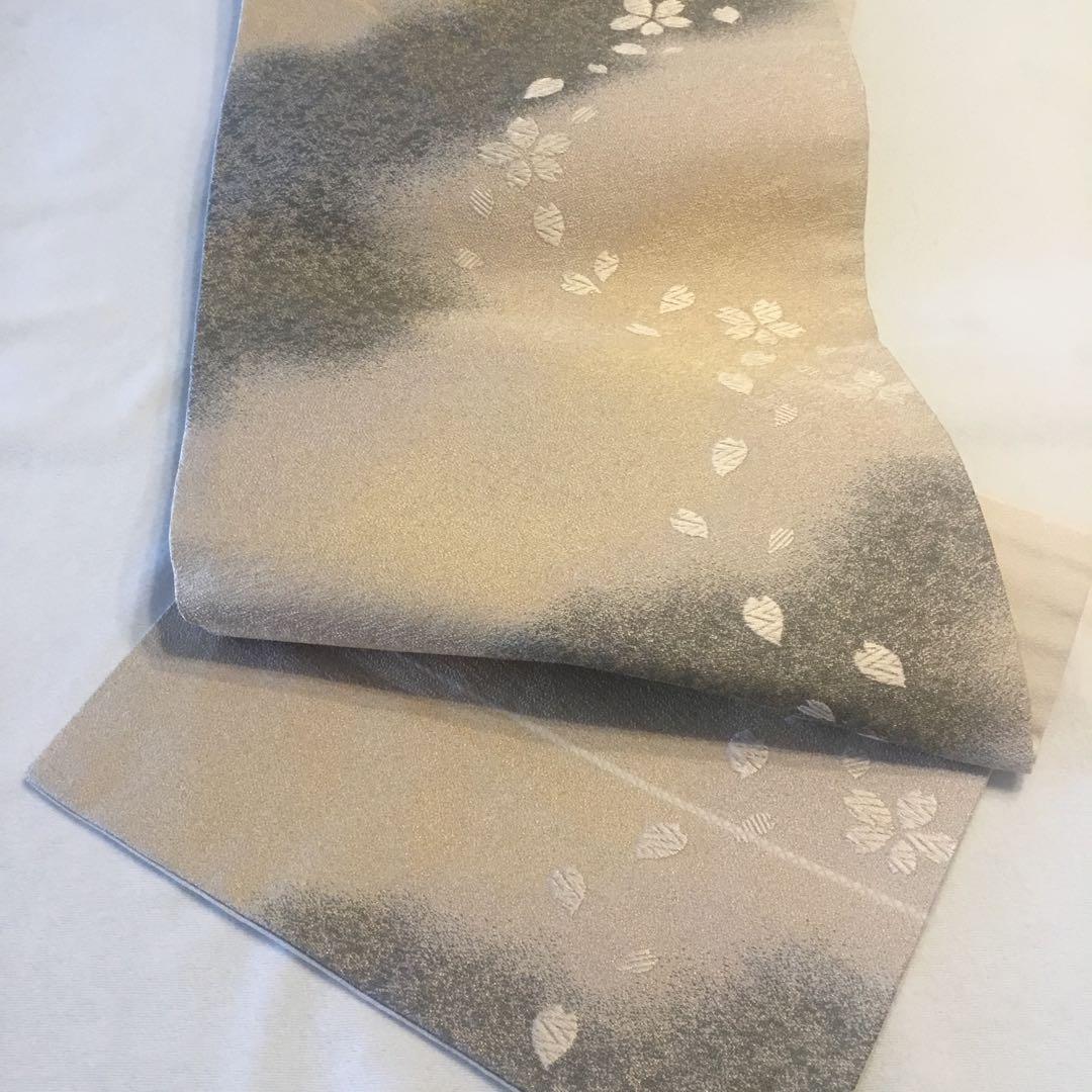 さくら　桜柄　九寸名古屋帯　ベージュ系