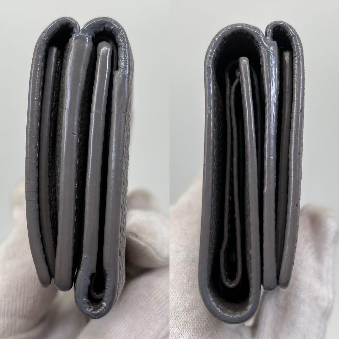 サンローラン 三つ折り財布 ロゴ入り タイニーウォレット オリガミ グレー 本革