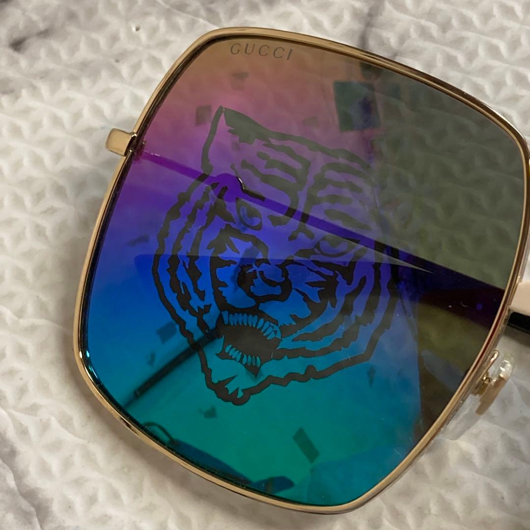 美品 GUCCI サングラス タイガーグラフィック ミラーアビエーターサングラス