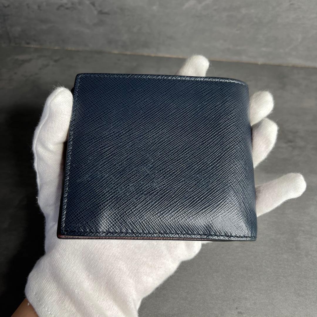 PRADA プラダ 二つ折り財布 小銭入れ付き サフィアーノレザー ネイビー