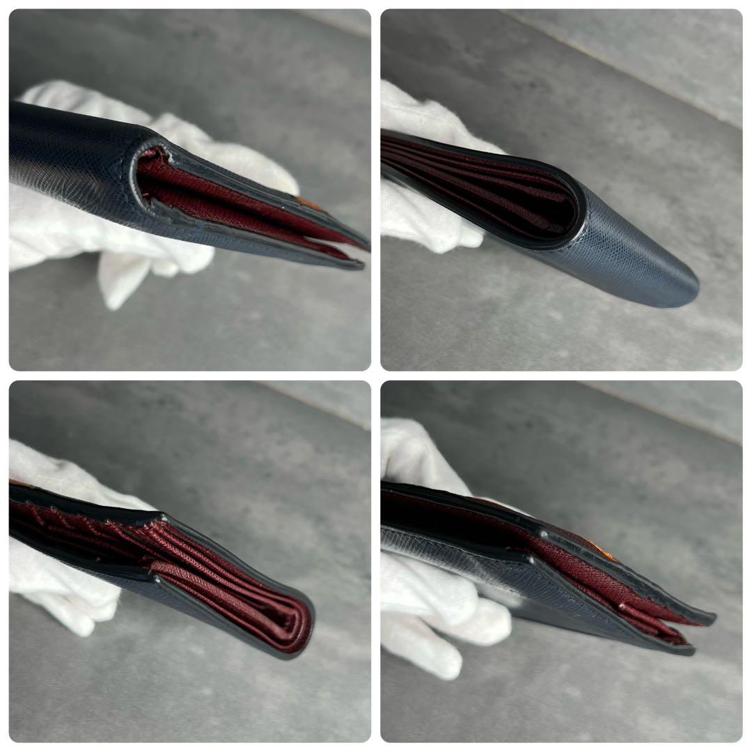 PRADA プラダ 二つ折り財布 小銭入れ付き サフィアーノレザー ネイビー