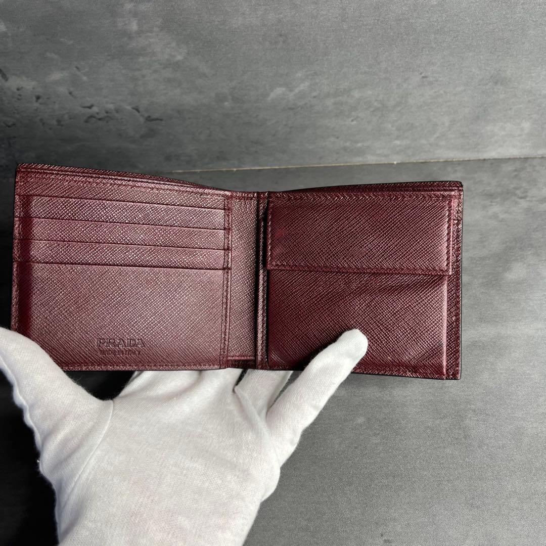 PRADA プラダ 二つ折り財布 小銭入れ付き サフィアーノレザー ネイビー