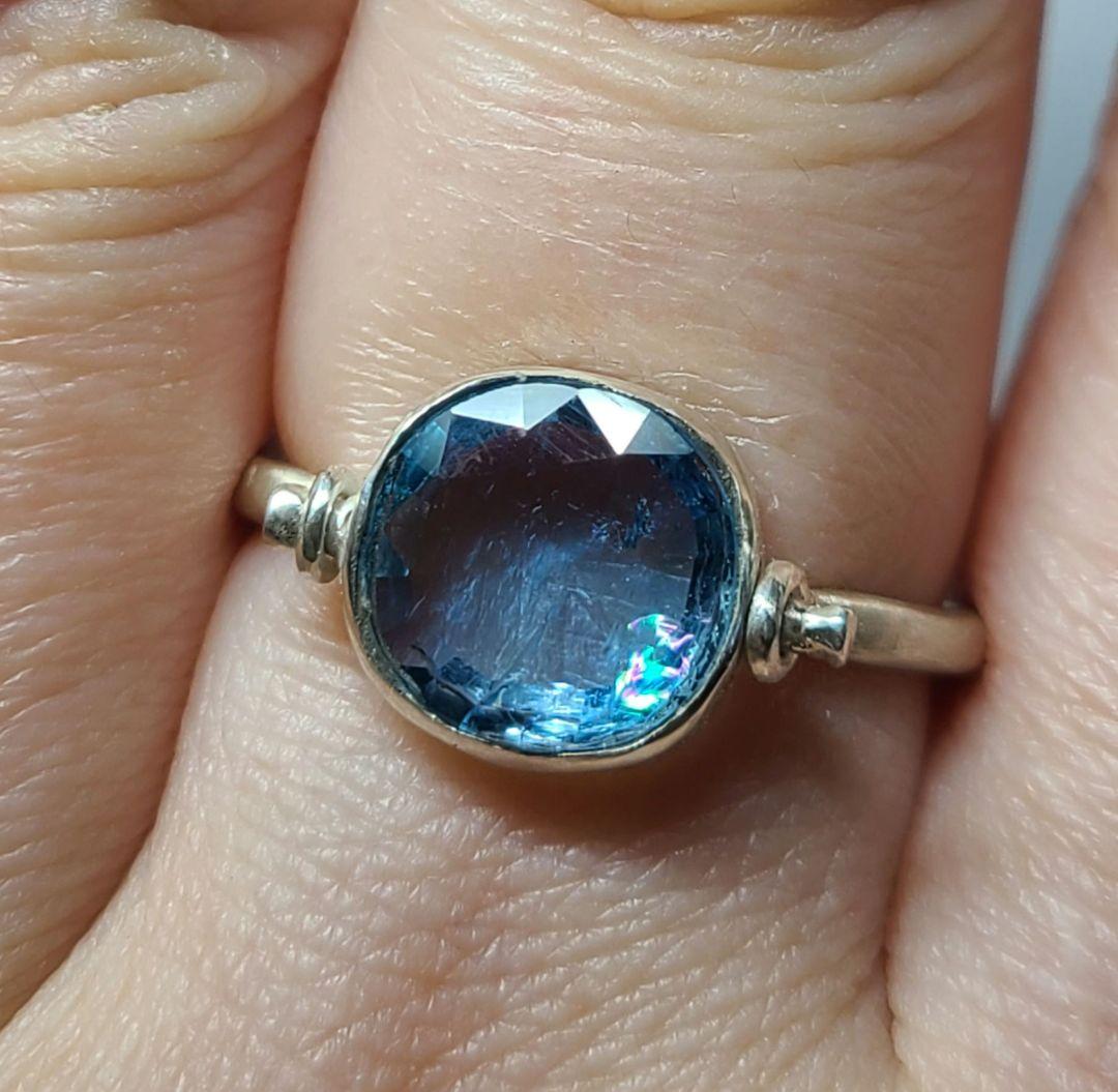 深い海の煌めき★サンタマリアアフリカーナアクアマリンリング、レインボーInc★