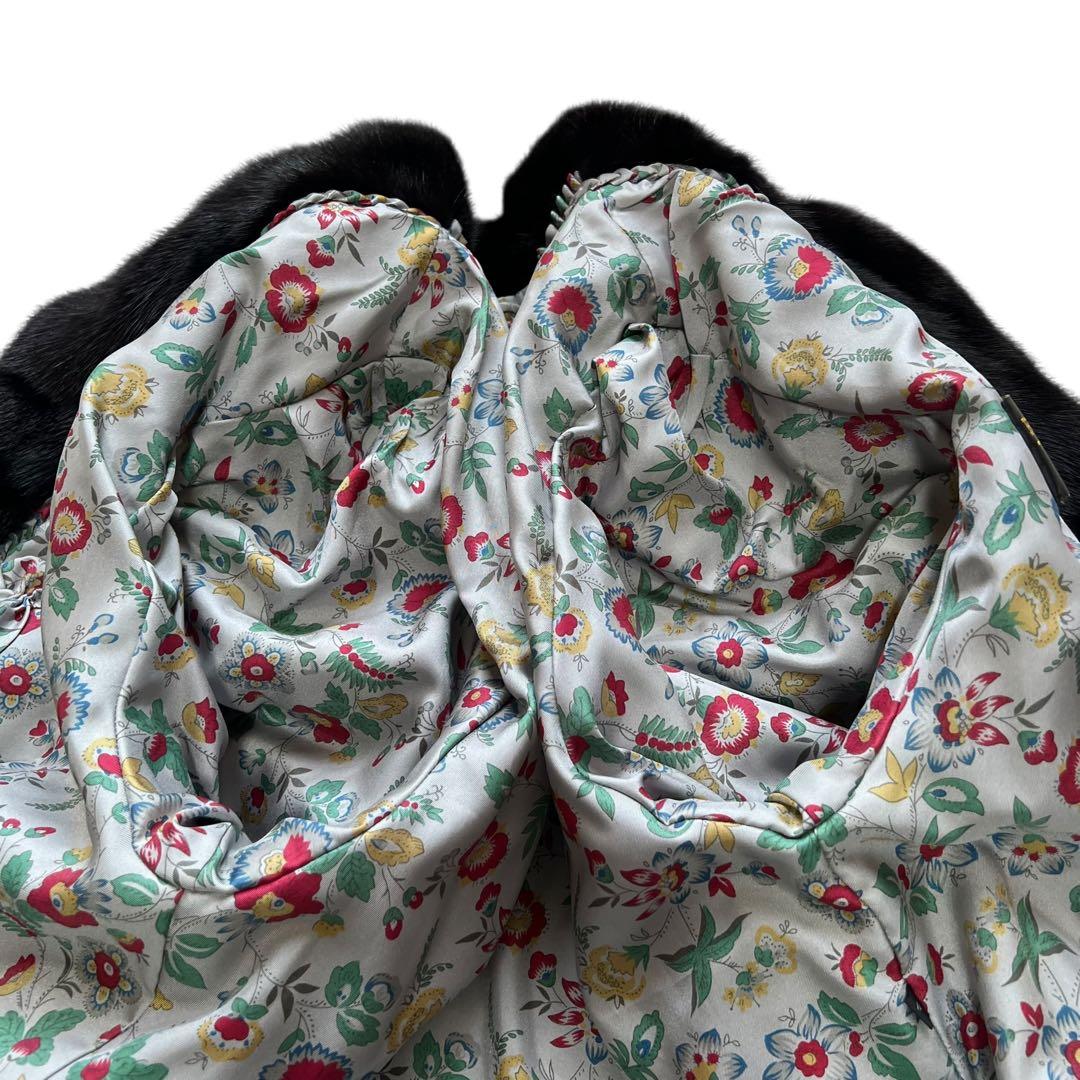 着丈80cm ブラックミンク リアルファー 毛皮 毛並み◎ なめし柔らか 総柄