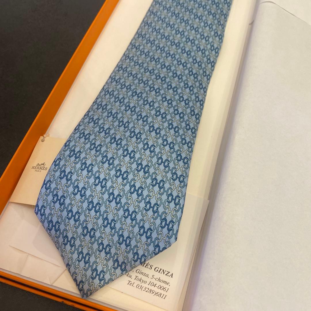 HERMES ネクタイ　ブルー