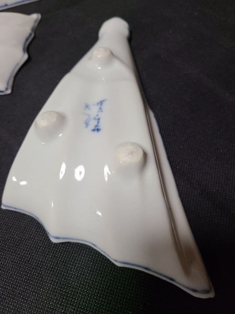 九谷焼須田菁華染付船人物文半開扇向付2客