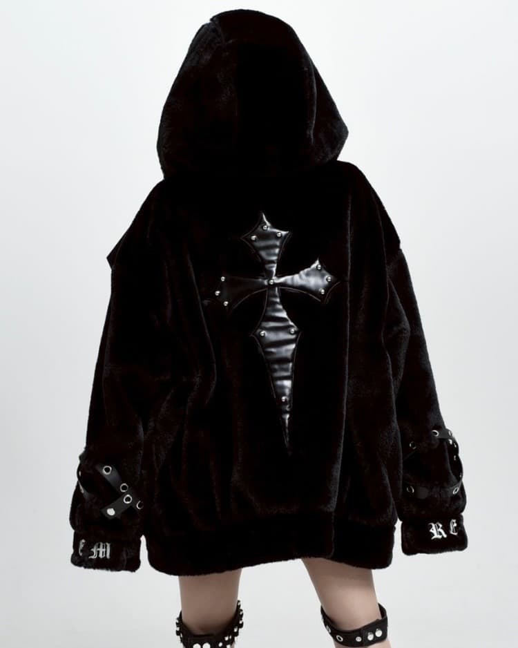 REFLEM【レフレム】ベルト付きハイネックファーパーカー　Black