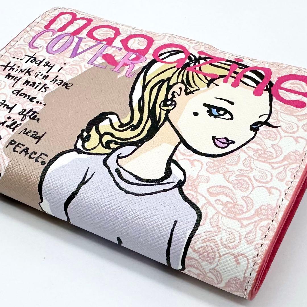 未使用✨ジェフリーフルビマーリ 二つ折り財布 レザー 女の子イラスト ピンク系