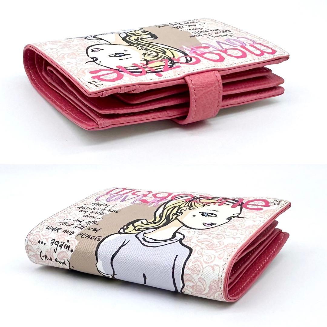 未使用✨ジェフリーフルビマーリ 二つ折り財布 レザー 女の子イラスト ピンク系