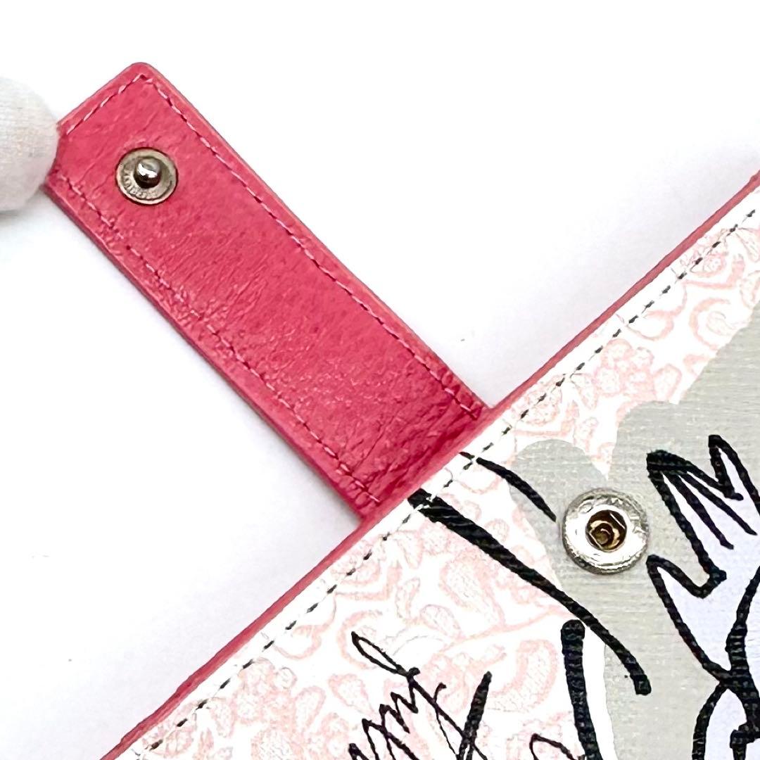 未使用✨ジェフリーフルビマーリ 二つ折り財布 レザー 女の子イラスト ピンク系