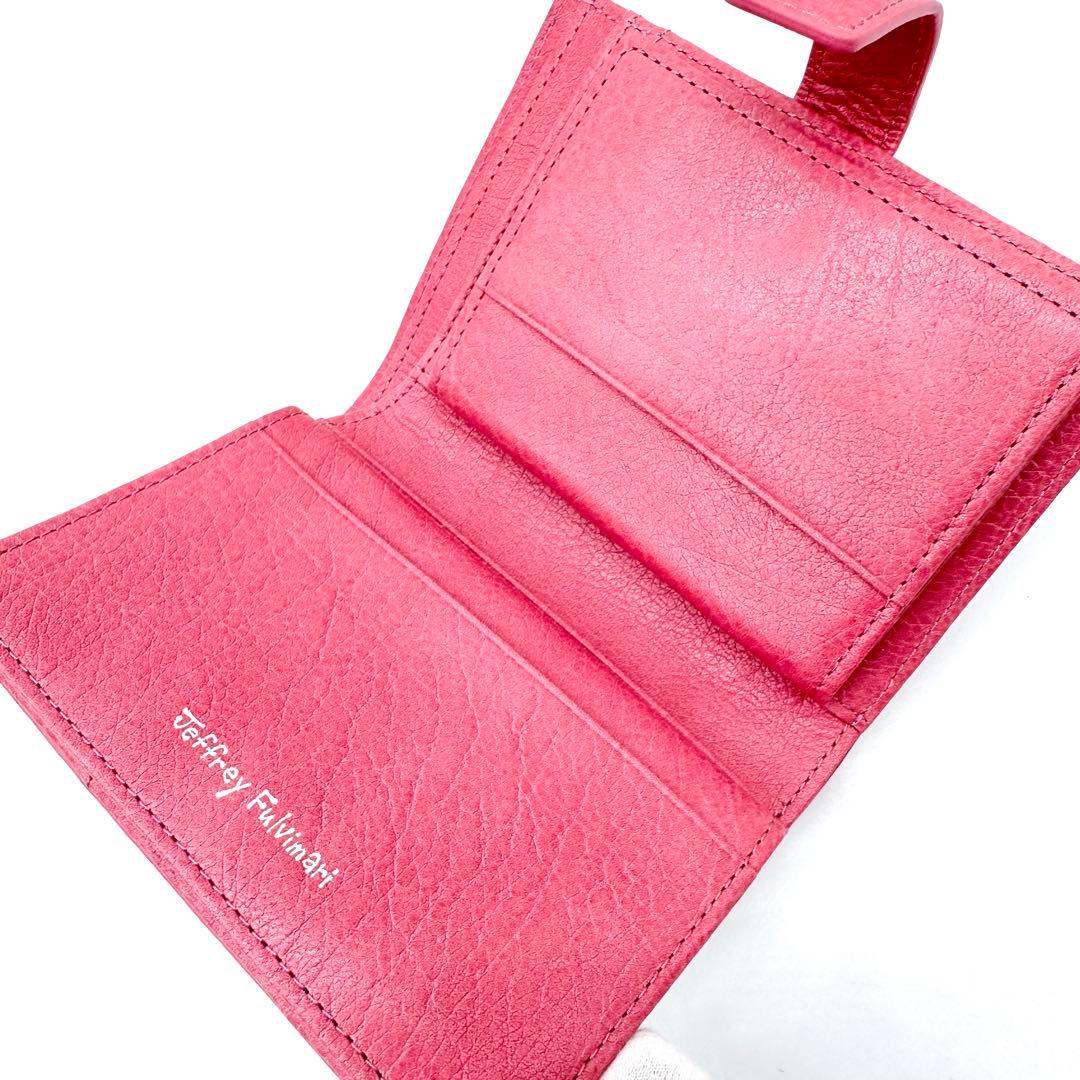 未使用✨ジェフリーフルビマーリ 二つ折り財布 レザー 女の子イラスト ピンク系