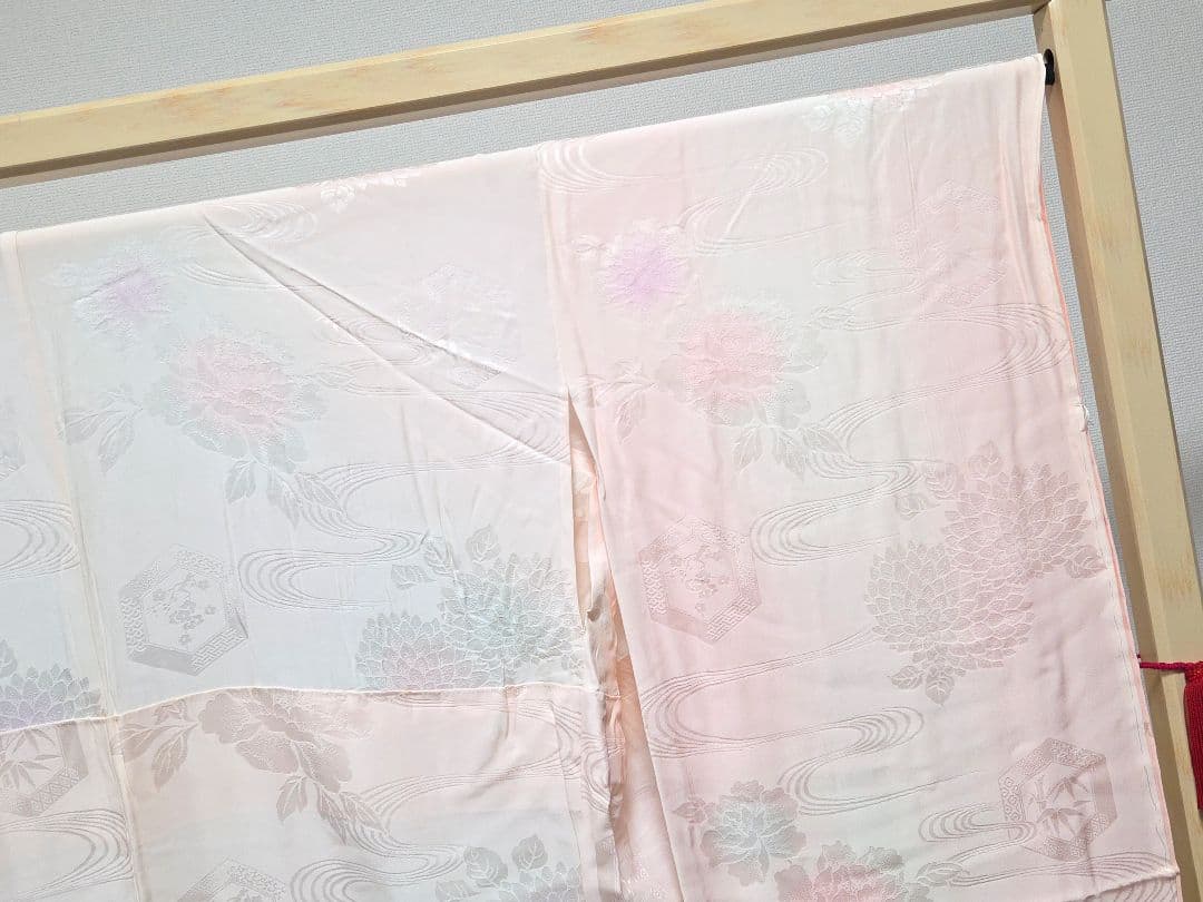 D2 振袖・襦袢セット牡丹の花 金彩 金駒刺繍 袷 正絹 成人式 着物