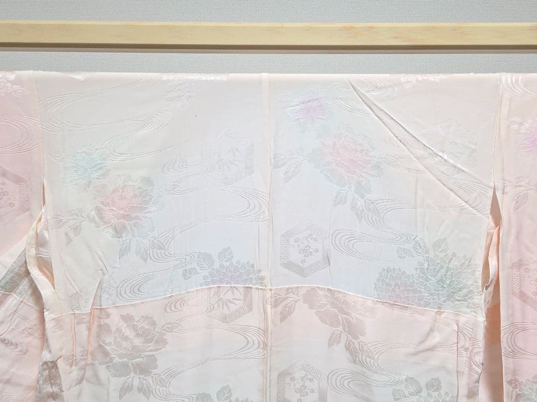 D2 振袖・襦袢セット牡丹の花 金彩 金駒刺繍 袷 正絹 成人式 着物