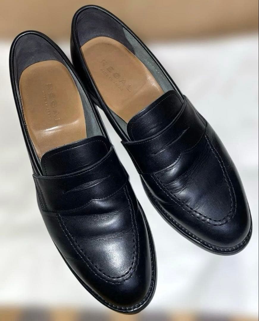 ブラック レザー ローファー REGAL 12GL 栃木レザー 25cm