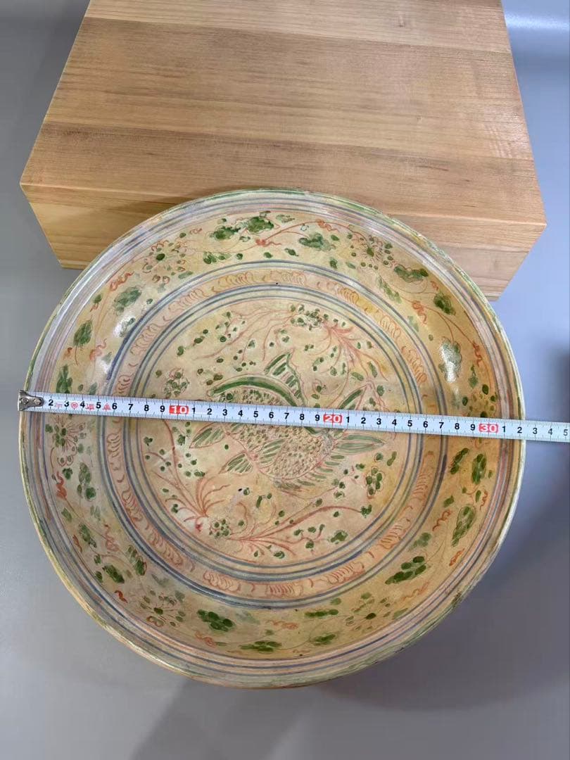 DT517 古陶磁器 安南 赤絵 皿 経33cm 古美術