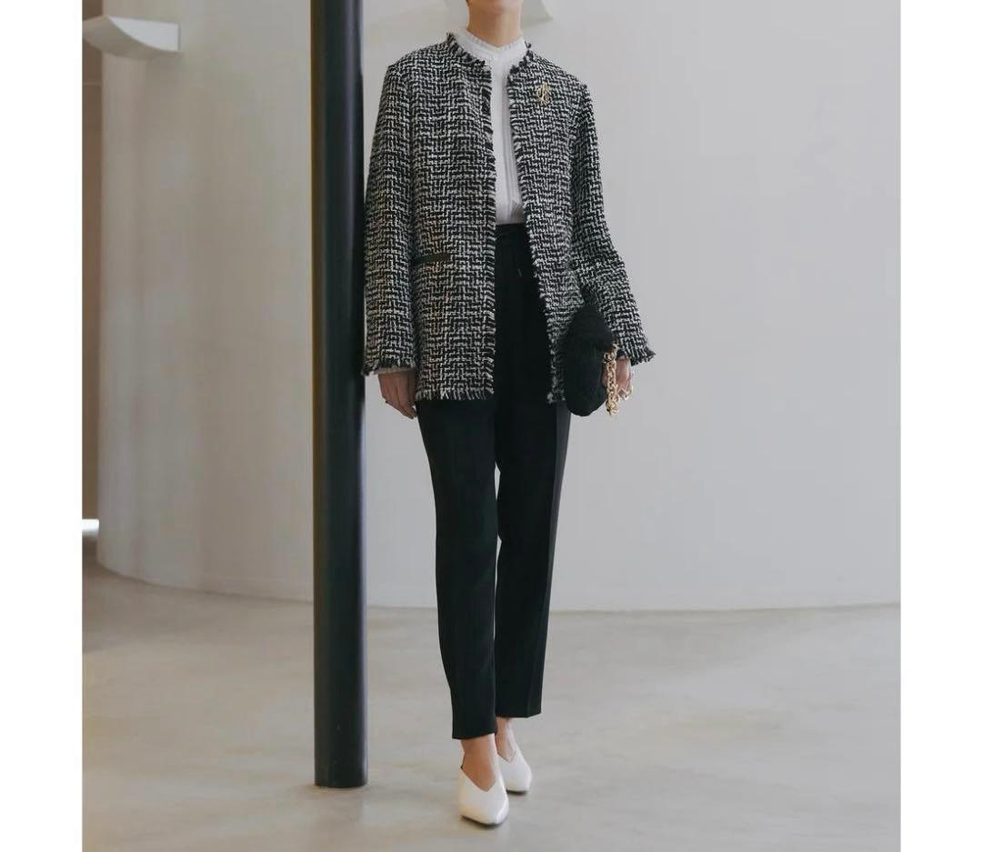 大きいサイズ☆ICB アイシービー☆ライトツイードノーカラージャケット ウール混