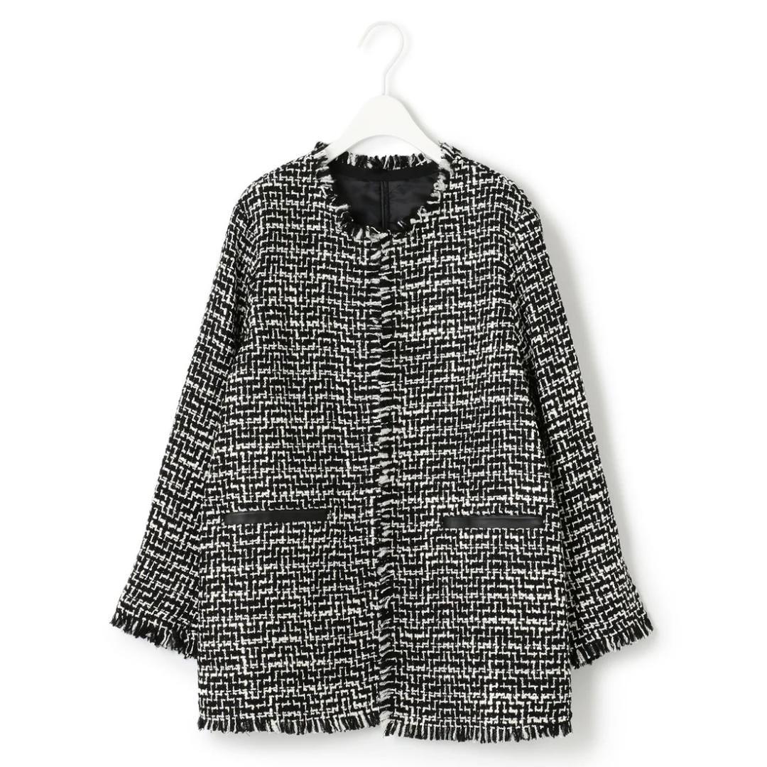 大きいサイズ☆ICB アイシービー☆ライトツイードノーカラージャケット ウール混