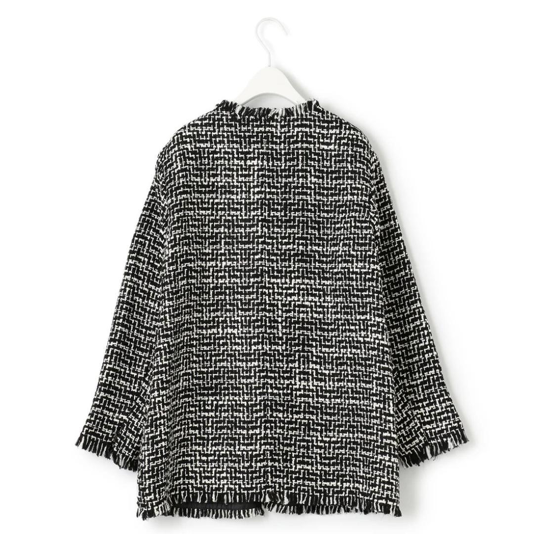 大きいサイズ☆ICB アイシービー☆ライトツイードノーカラージャケット ウール混