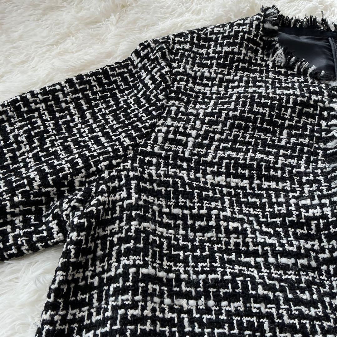 大きいサイズ☆ICB アイシービー☆ライトツイードノーカラージャケット ウール混