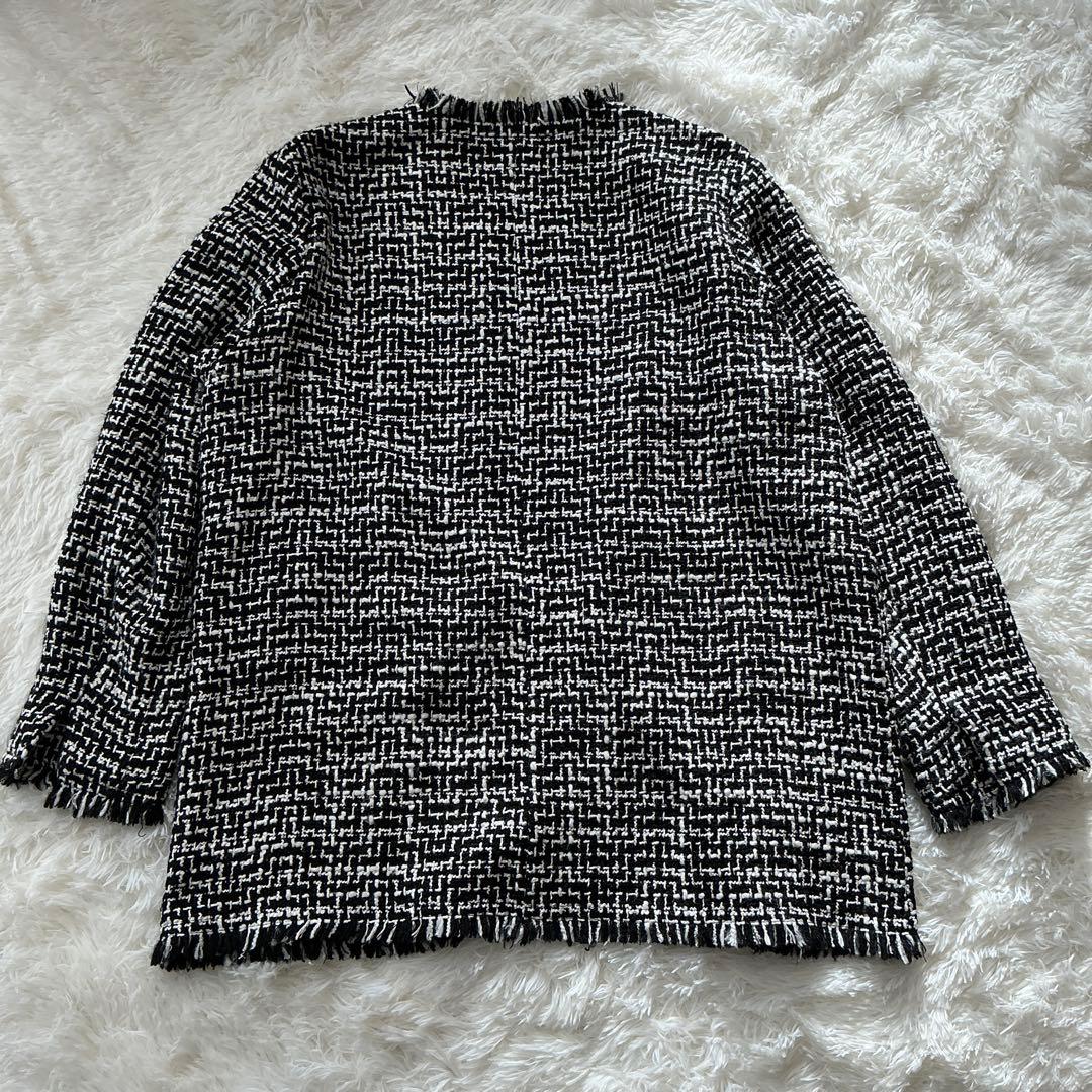 大きいサイズ☆ICB アイシービー☆ライトツイードノーカラージャケット ウール混