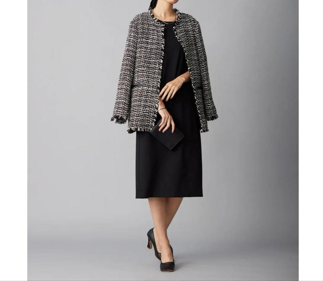 大きいサイズ☆ICB アイシービー☆ライトツイードノーカラージャケット ウール混