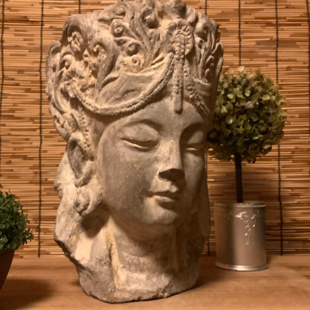 古玩・ギリシャ「アルカディア地方発掘・女神頭部」ペロポネソス半島・発掘出土・残欠