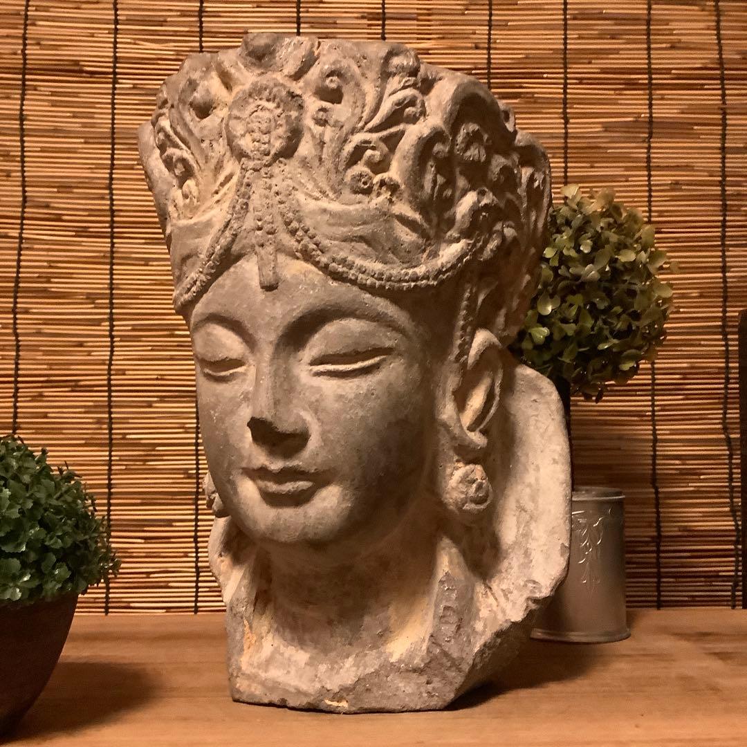 古玩・ギリシャ「アルカディア地方発掘・女神頭部」ペロポネソス半島・発掘出土・残欠