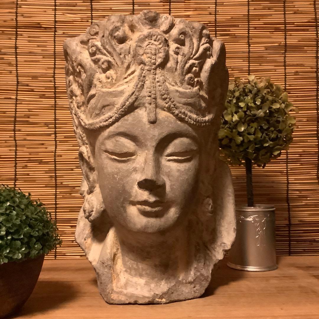 古玩・ギリシャ「アルカディア地方発掘・女神頭部」ペロポネソス半島・発掘出土・残欠