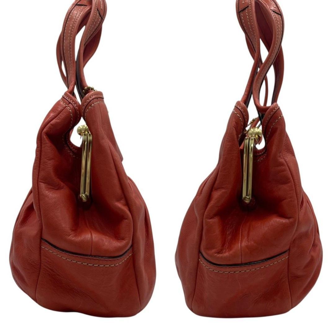 美品 コーチ トートバッグ ハンド レザー オレンジ 12248 がま口