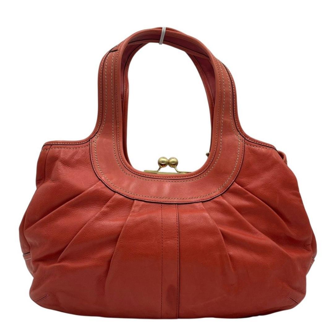 美品 コーチ トートバッグ ハンド レザー オレンジ 12248 がま口