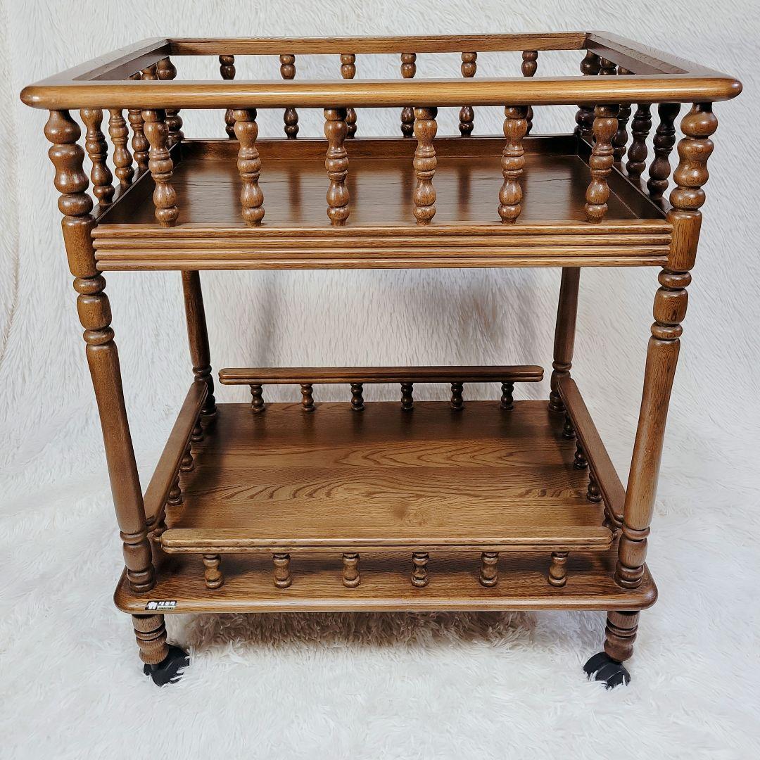 激レア レトロ✨オールド カリモク 木製 キッチンワゴン　キャスター付　2段