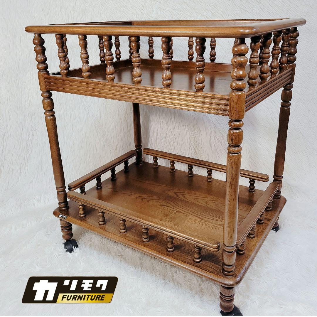 激レア レトロ✨オールド カリモク 木製 キッチンワゴン　キャスター付　2段