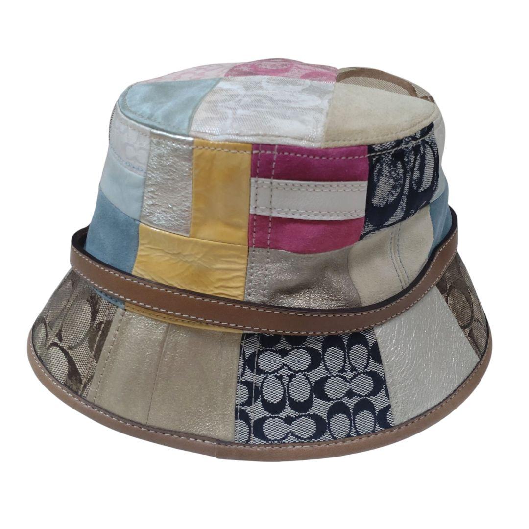 【極美品】COACH パッチワーク バケットハット シグネチャー　マルチカラー