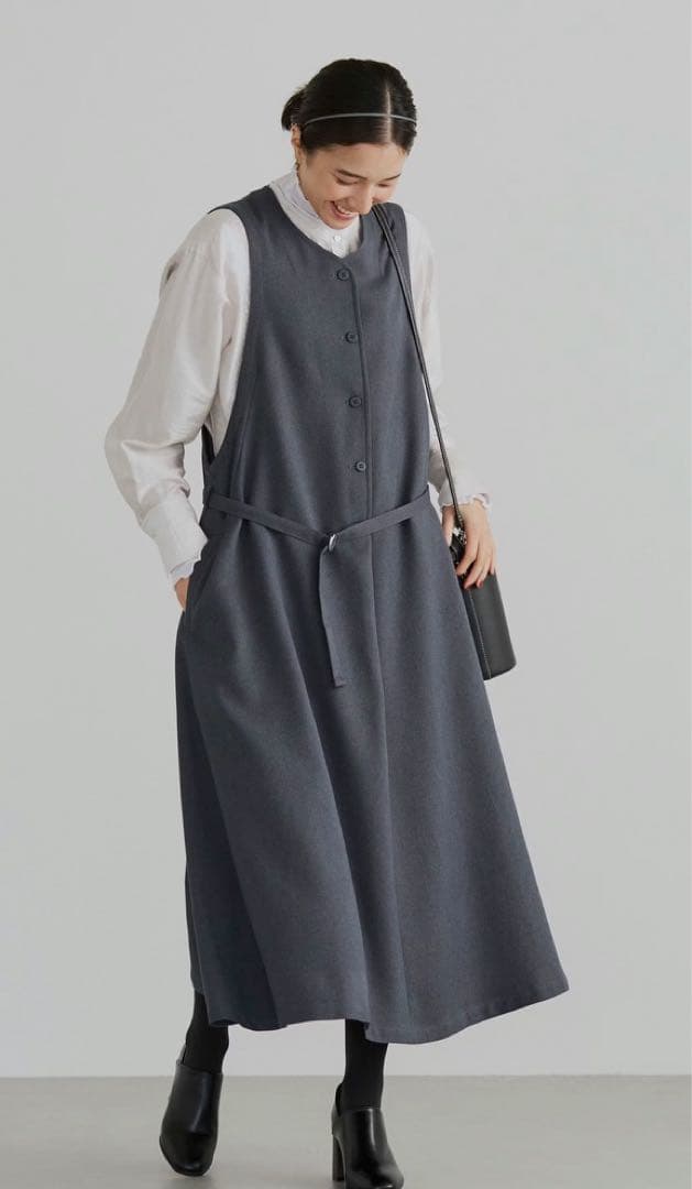 北欧暮らしの道具店　品よくまとまるジャンパースカート　グレー