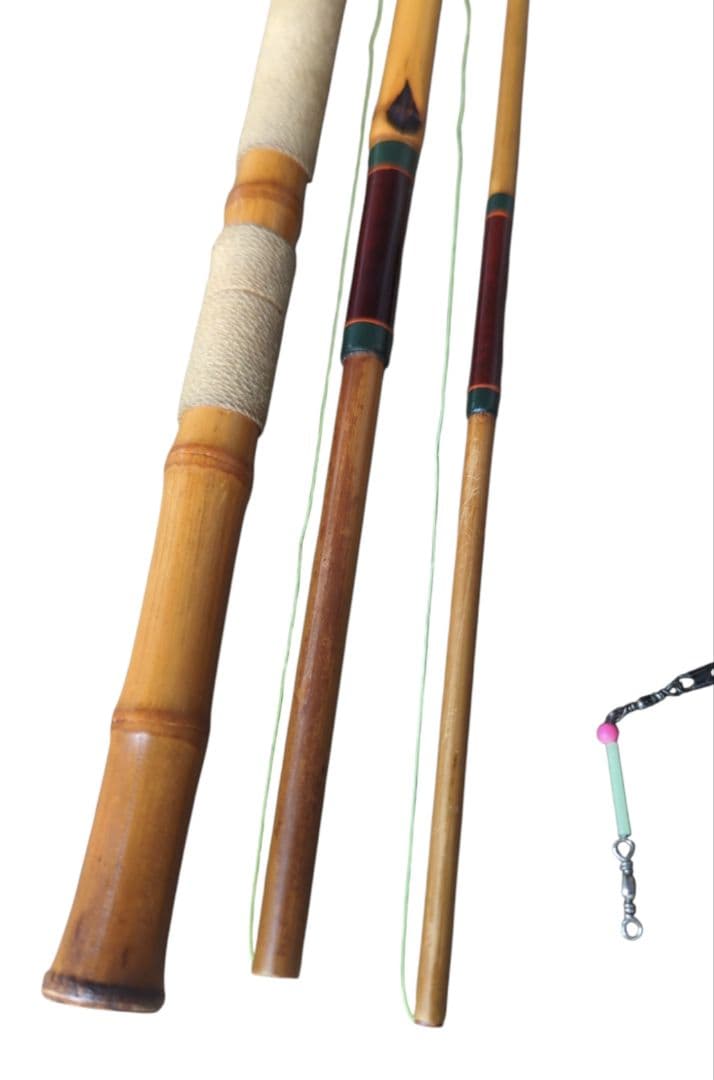 利一作 手ばね竿 中通し竿 印籠継 3本継 ハゼ 竹竿 和竿 布袋竹 美品