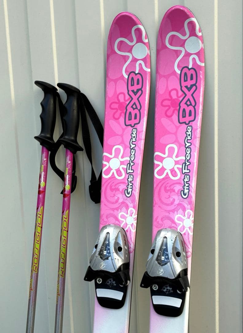 スキー板 100cm スキーブーツ24.5cm ストック 3点セット ピンク