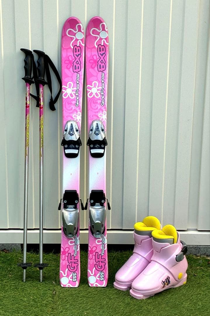 スキー板 100cm スキーブーツ24.5cm ストック 3点セット ピンク