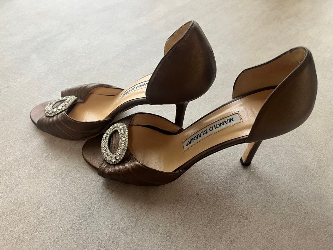 MANOLO BLAHNIK ブラウンオープントゥヒール361/2マノロブラニク