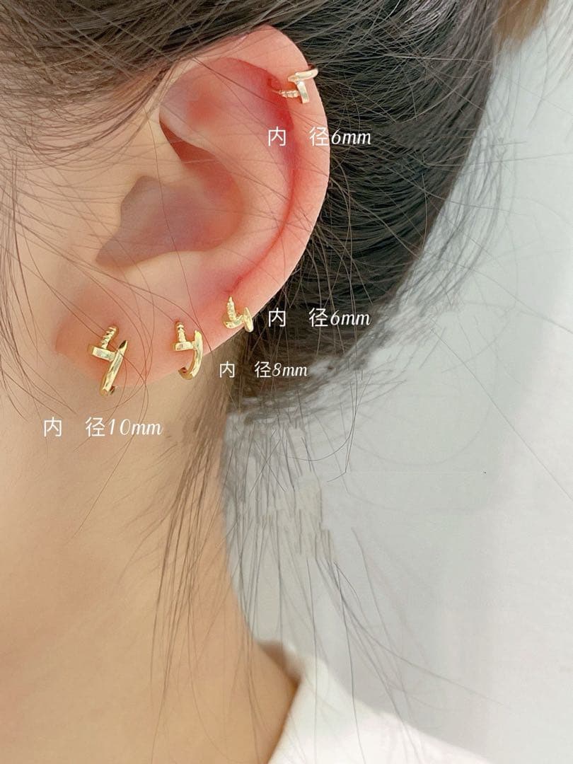 ヘイヤ K18YG 8mm 釘モチーフ　フープピアス　(ダイヤなし)