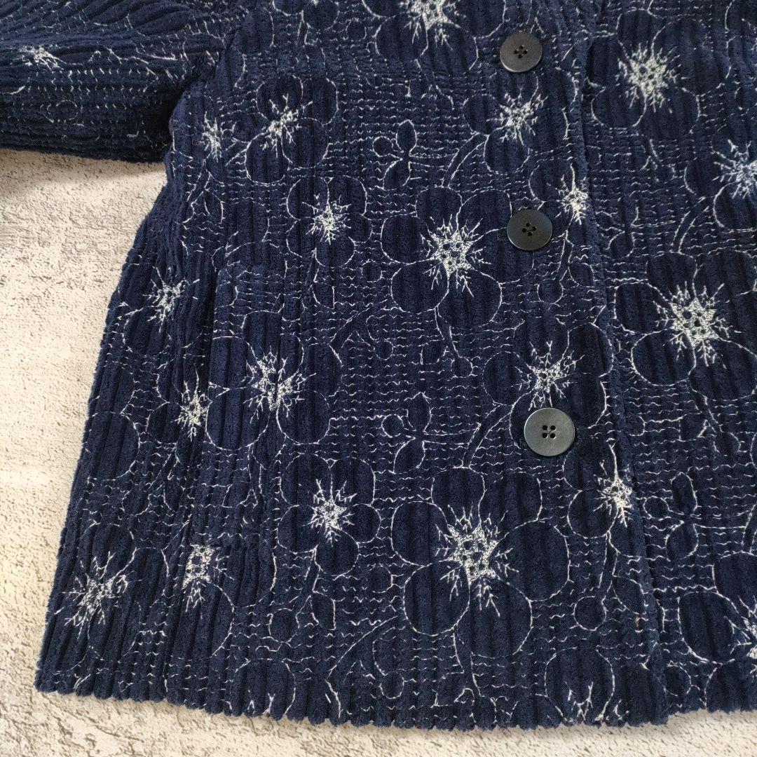 Sally Scott　フラワー刺繍 太畝コーデュロイ ノーカラージャケット