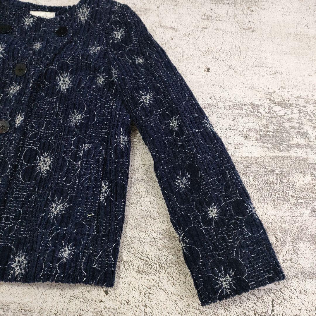 Sally Scott　フラワー刺繍 太畝コーデュロイ ノーカラージャケット