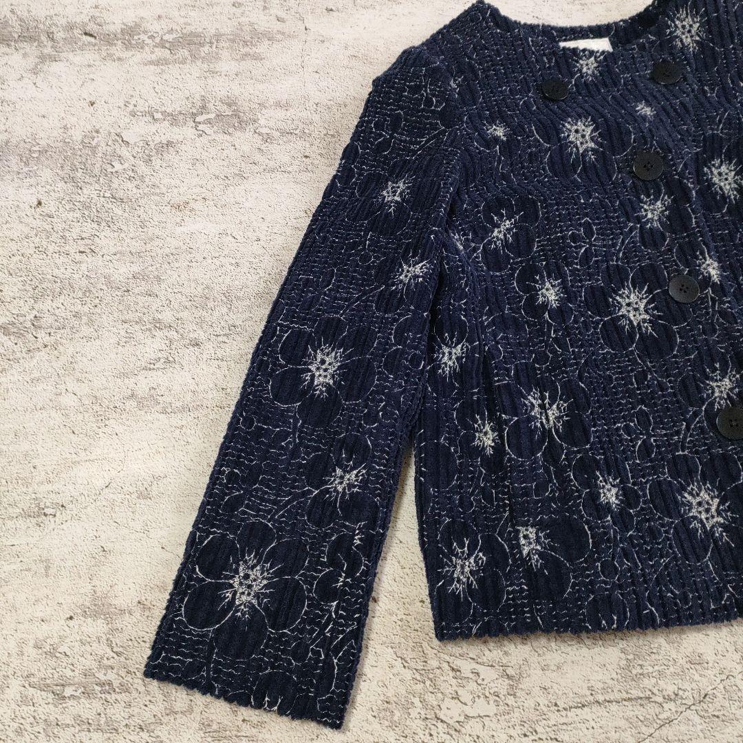 Sally Scott　フラワー刺繍 太畝コーデュロイ ノーカラージャケット