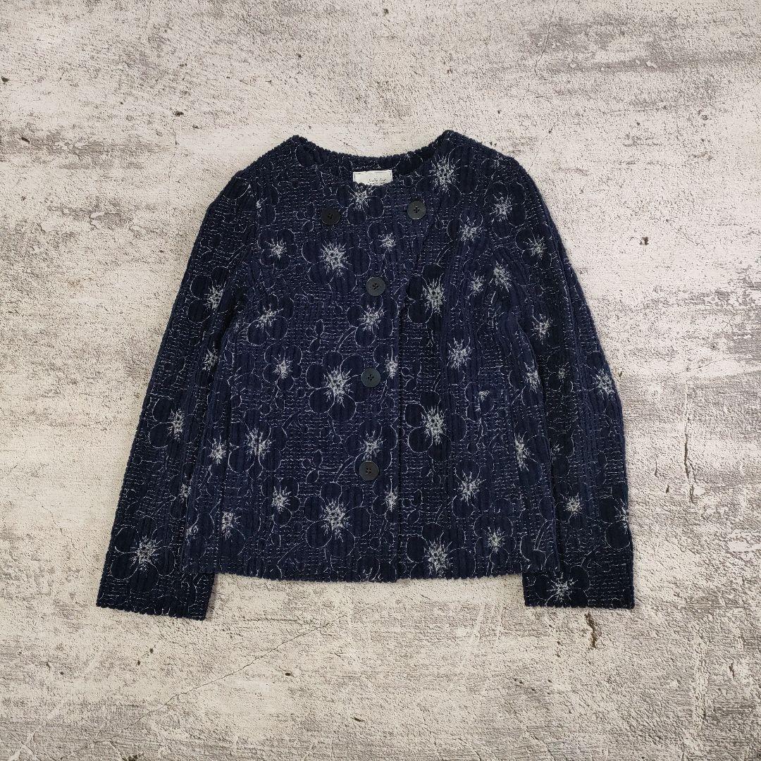 Sally Scott　フラワー刺繍 太畝コーデュロイ ノーカラージャケット