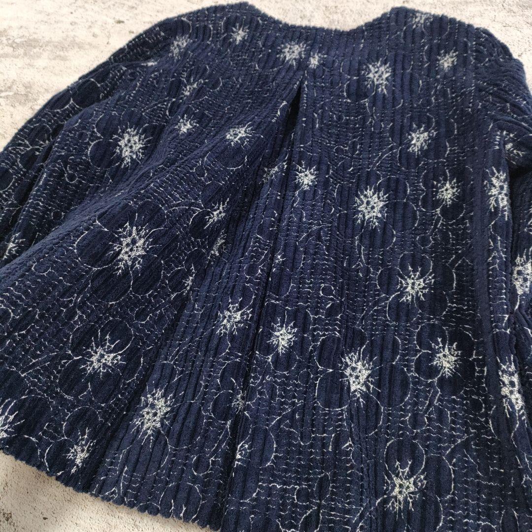 Sally Scott　フラワー刺繍 太畝コーデュロイ ノーカラージャケット