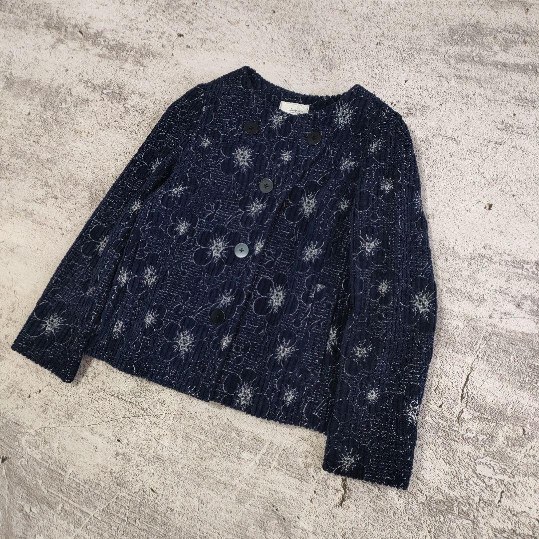 Sally Scott　フラワー刺繍 太畝コーデュロイ ノーカラージャケット