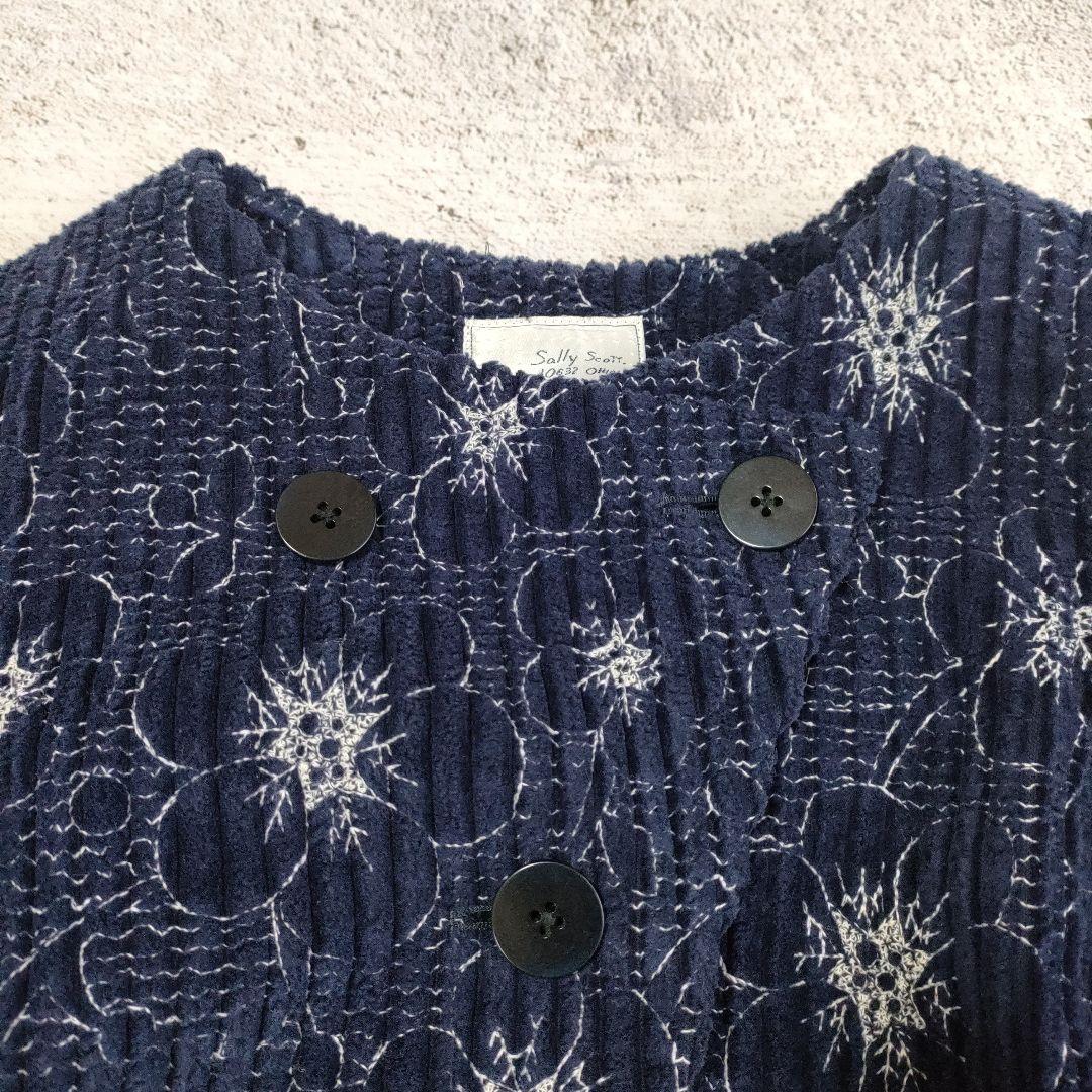 Sally Scott　フラワー刺繍 太畝コーデュロイ ノーカラージャケット
