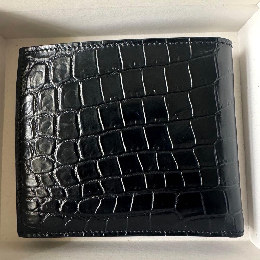 SAINT LAURENT クロコ型押し エンボスレザー 二つ折り財布 ブラック